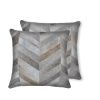 Set of Two 18" Gray Cowhide Chevron Throw Pillows