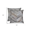 Set of Two 18" Gray Cowhide Chevron Throw Pillows