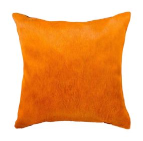 Set of Two 18" Orange Cowhide Throw Pillows