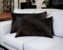 Set of Two 12" X 20" Black Cowhide Throw Pillows