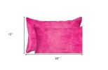 Set of Two 12" X 20" Fuchsia Cowhide Lumbar Throw Pillows