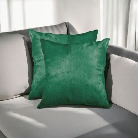 Set of Two 18" Green Cowhide Throw Pillows