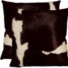 18" X 18" X 5" Chocolate And White Cowhide  Pillow 2 Pack