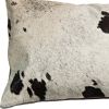 12" X 20" Chocolate And White Abstract Spots Cowhide Throw Pillow