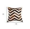 18" Brown Black and White Chevron Cowhide Throw Pillow