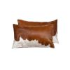 Set of Two 12" X 20" Brown and White Cowhide Throw Pillows