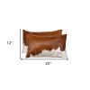 Set of Two 12" X 20" Brown and White Cowhide Throw Pillows