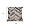 Set of Two Natural and Brown Chevron Cowhide Throw Pillows