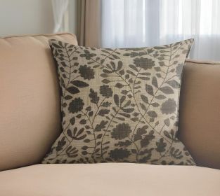 18" X 7" X 18" Transitional Beige Floral Print Pillow Cover With Poly Insert