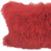 17" Red Genuine Tibetan Lamb Fur Pillow With Microsuede Backing