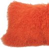 17" Orange Genuine Tibetan Lamb Fur Pillow With Microsuede Backing