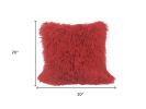 20" Red Genuine Tibetan Lamb Fur Pillow With Microsuede Backing