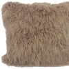 20" Beige Genuine Tibetan Lamb Fur Pillow With Microsuede Backing