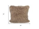 20" Beige Genuine Tibetan Lamb Fur Pillow With Microsuede Backing
