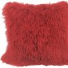 24" Red Genuine Tibetan Lamb Fur Pillow With Microsuede Backing