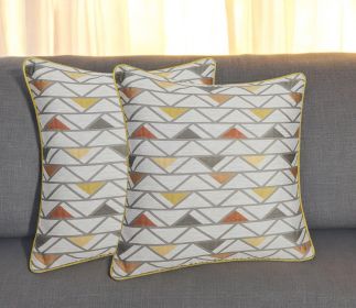 Set of Two Gray and Yellow Geometric Poly Cotton Blend Throw Pillow Cover