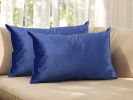 Set of Two 14" X 21" Navy Blue Velvet Lumbar Throw Pillow Covers