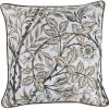 17" Blue Beige and Black Floral Throw Pillow Cover