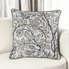 17" Blue Beige and Black Floral Throw Pillow Cover