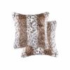 Set of Two 18" Brown White And Black Faux Fur Throw Pillows