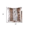Set of Two 18" Brown White And Black Faux Fur Throw Pillows