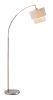 71" Silver Adjustable Arched Floor Lamp With White And Natural Fabric Drum Shade