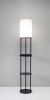 67" Black And White Column With White Linen Shade