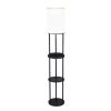 67" Black And White Column With White Linen Shade