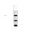 67" Black And White Column With White Linen Shade