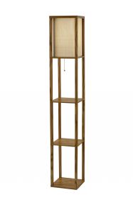 63" Natural Solid Wood Column With Brown Fabric Shade