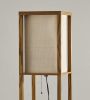 63" Natural Solid Wood Column With Brown Fabric Shade