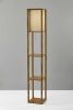 63" Natural Solid Wood Column With Brown Fabric Shade