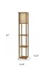 63" Natural Solid Wood Column With Brown Fabric Shade