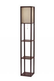 63" Brown Column Floor Lamp With Beige Fabric Square Shade