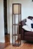 63" Brown Column Floor Lamp With Beige Fabric Square Shade