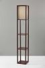 63" Brown Column Floor Lamp With Beige Fabric Square Shade
