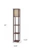 63" Brown Column Floor Lamp With Beige Fabric Square Shade