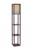 63" Brown Column Floor Lamp With Beige Fabric Square Shade
