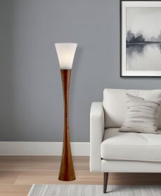 68" Brown And White Solid Wood Novelty Floor Lamp With White Acrylic Cone Shade