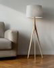 59" Natural Solid Wood Tripod Floor Lamp With Gray Fabric Empire Shade