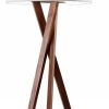 63" Brown And White Solid Wood Tripod Floor Lamp With White Linen Drum Shade