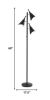68" Black Three Light Tree Floor Lamp With Black Metal Cone Shade