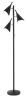 68" Black Three Light Tree Floor Lamp With Black Metal Cone Shade