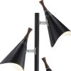 68" Black Three Light Tree Floor Lamp With Black Metal Cone Shade