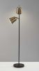 58" Black Two Light Task Floor Lamp With Antiqued Brass Metal Cone Shade