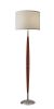 61" Brown And White Solid Wood Floor Lamp With White Fabric Drum Shade