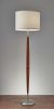 61" Brown And White Solid Wood Floor Lamp With White Fabric Drum Shade