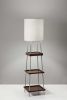 63" Brown And White Column Floor Lamp With White Fabric Drum Shade