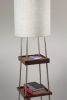 63" Brown And White Column Floor Lamp With White Fabric Drum Shade