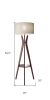 60" Brown And White Solid Wood Tripod Floor Lamp With White Fabric Drum Shade